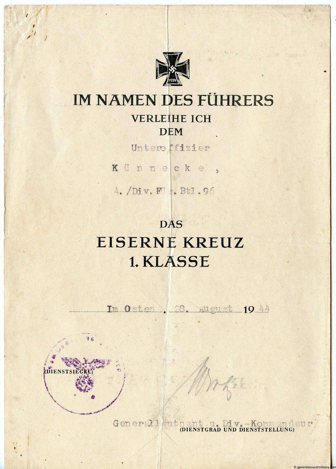 Small Estate With Wehrpass 4 Inf Rgt 287 Generalassaultmilitaria