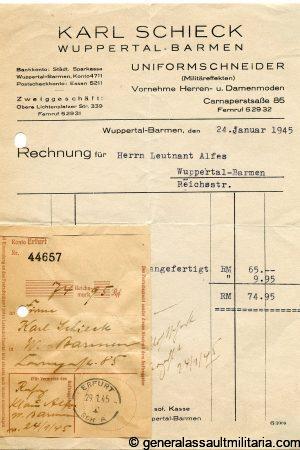 Wedding Waffenrock purchase receipt 24.01.1945