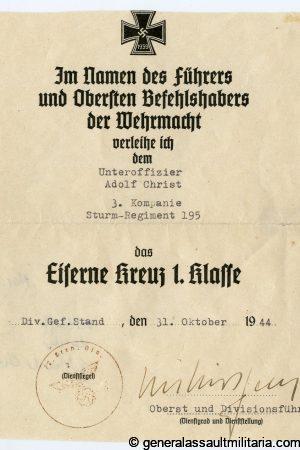 4 award documents to medical NCO Adolf Christ 78. Inf.Rgt.