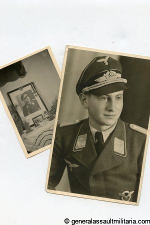 Two photos of a Pilot and his awards