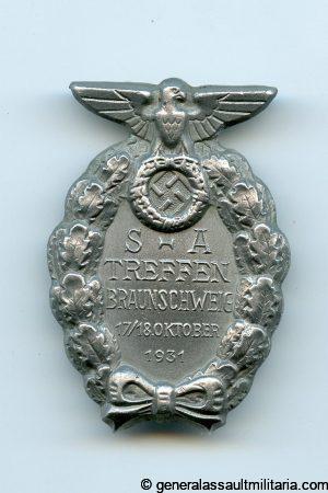 SA Treffen Braunschweig 1931 badge - RZM M1/35 Wächtler & Lange, Mittweida