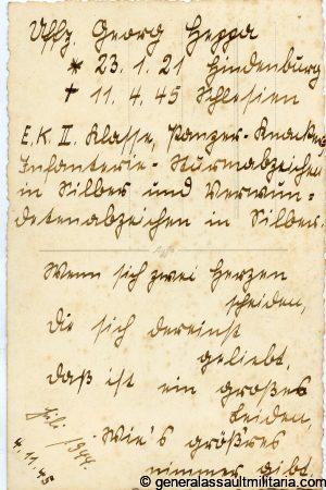 Heer potrait of Georg Hegger with all info on the back