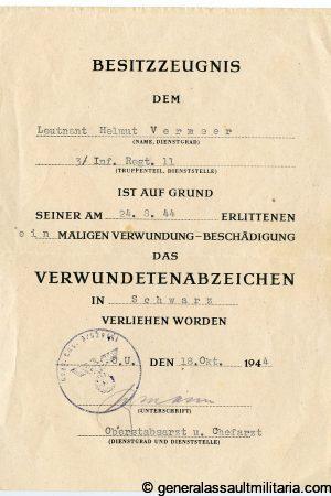 Small estate to Leutnant Helmut Vermeer Inf. Rgt. 11