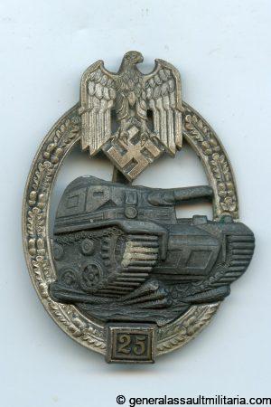 Numbered panzer assault badge 25 in silver – Josef Felix & Söhne, Gablonz