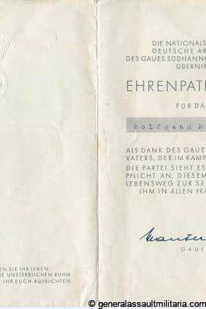 Gau Südhannover-Braunschweig Ehrenpatenschaft