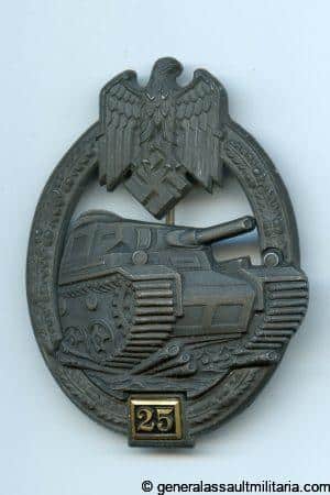 Numbered panzer assault badge 25 in silver – Gustav Brehmer, Markneukirchen