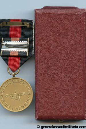 Sudetenland annexation medal + case and ribbon bar