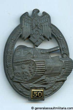 Numbered panzer assault badge 50 in bronze – Gustav Brehmer, Markneukirchen