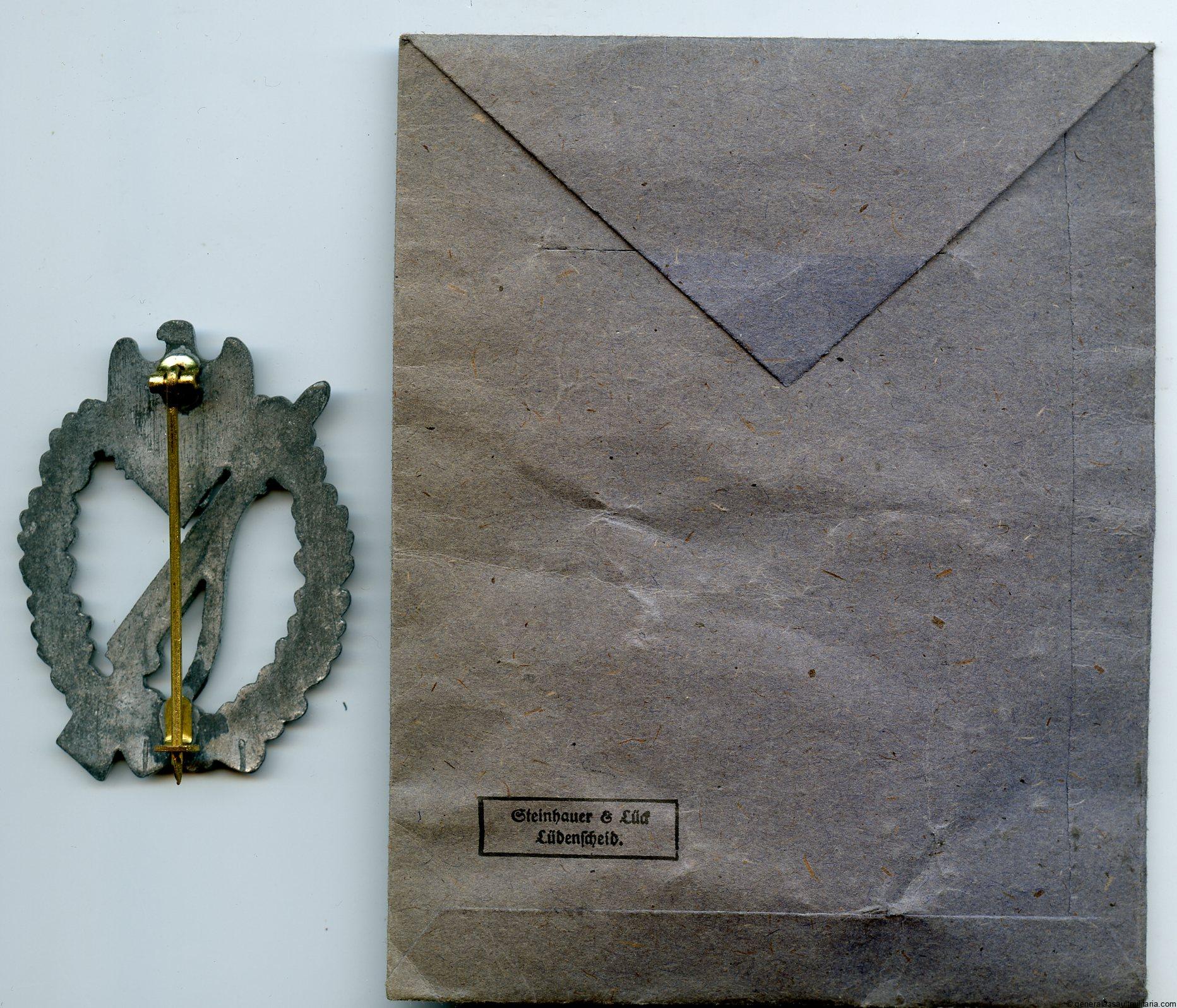Infantry assault badge in silver + packet - Steinhauer & Lück, Lüdenscheid