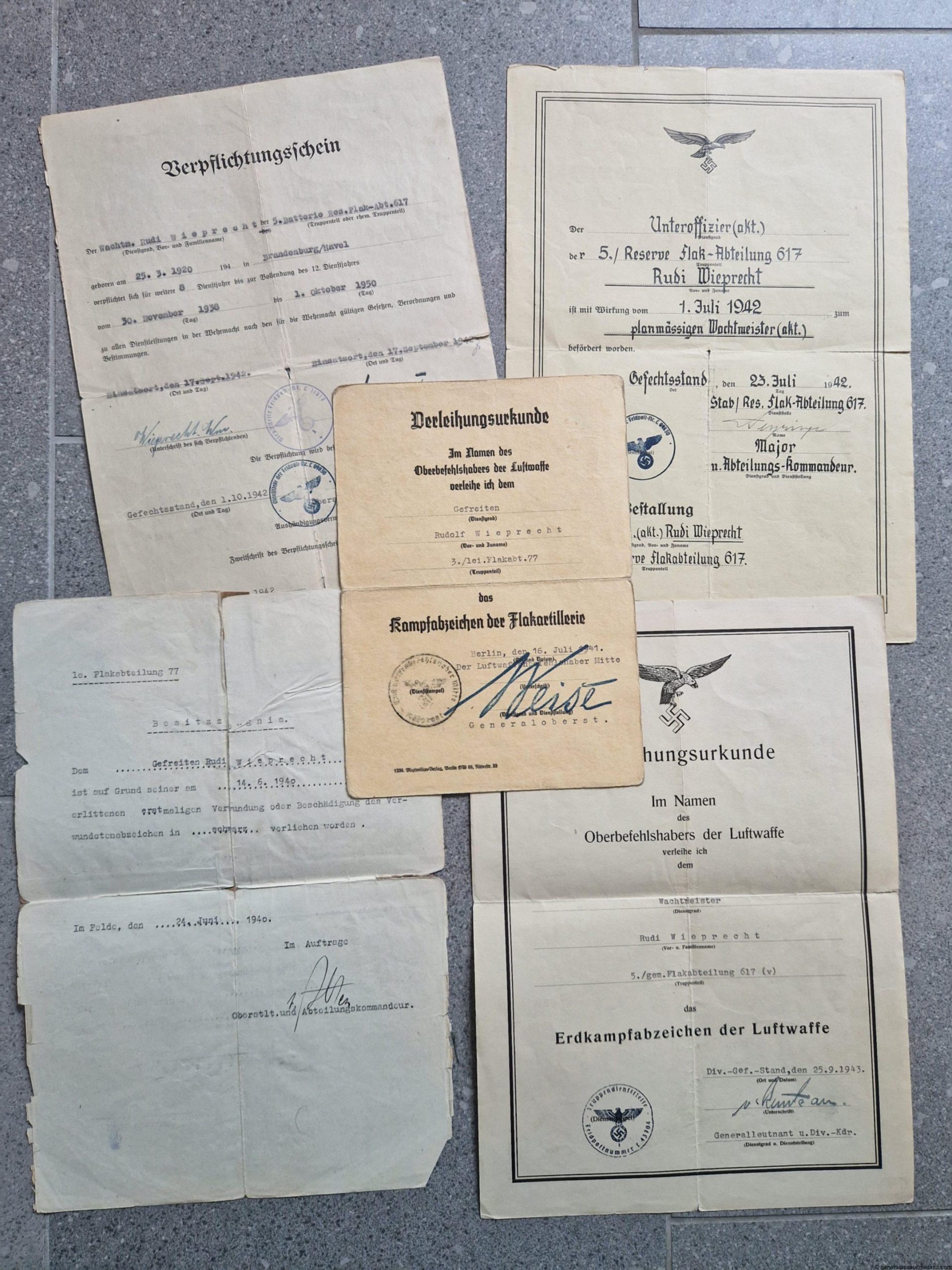 Flak document grouping Lei. Flakabt. 77 Rudolf Wieprecht