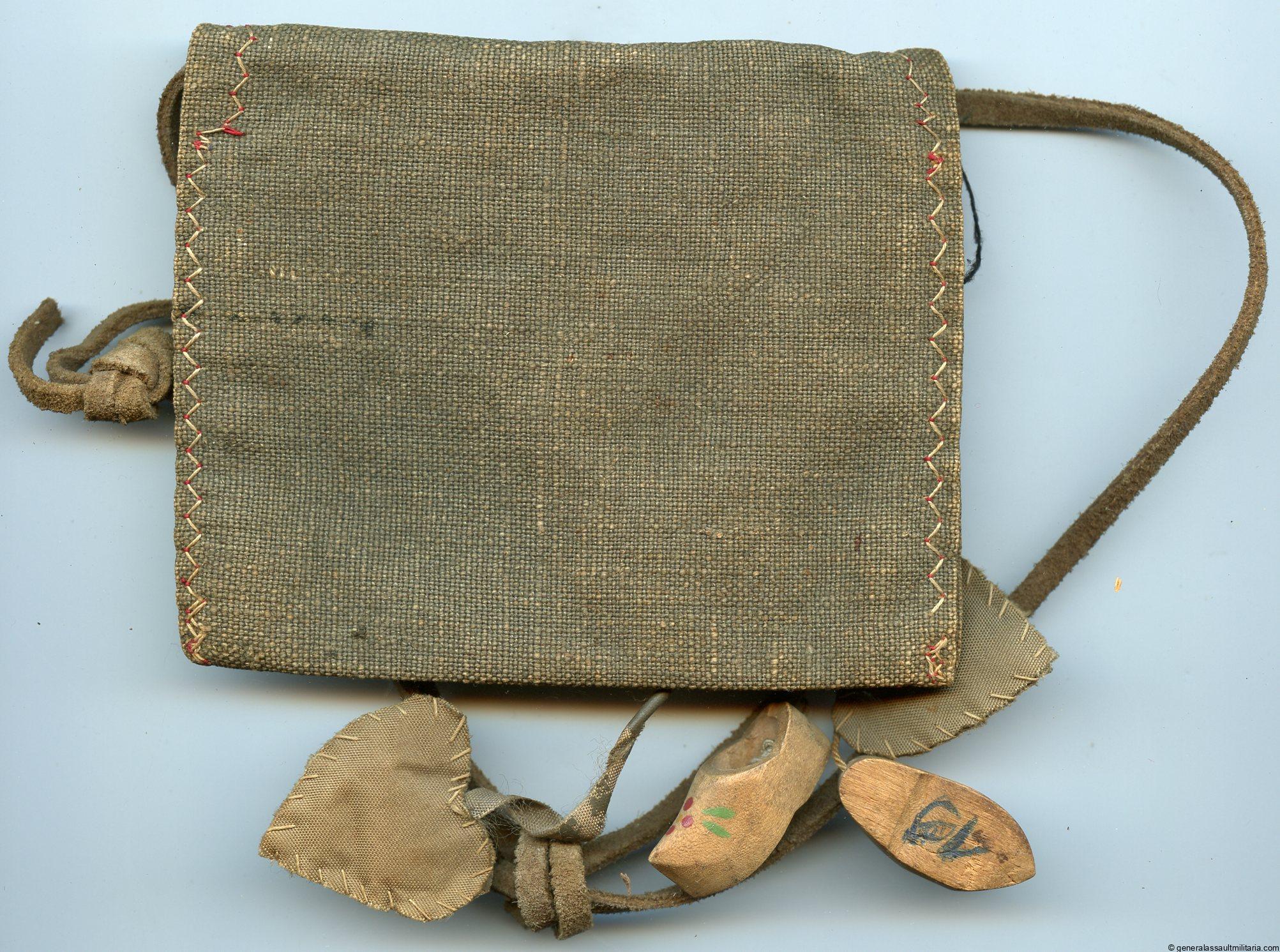 Field made bag with dutch "Klompen" and initials KB