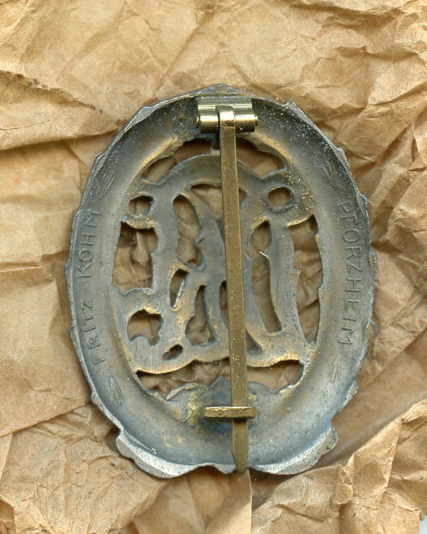 DRL sports badge in bronze - Fritz Kohm, Pforzheim