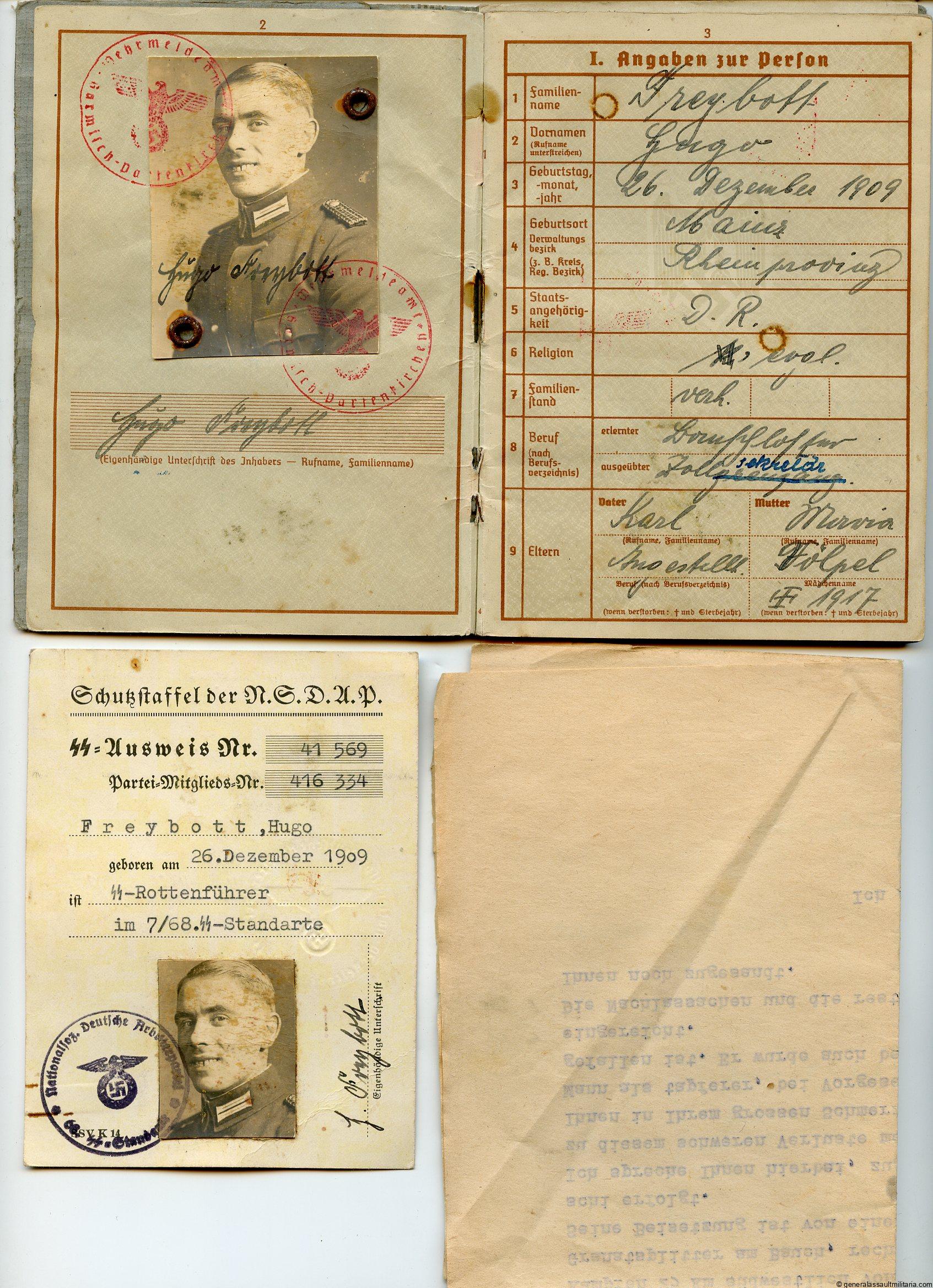 Wehrpass + SS ID Standarte 68 KIA set
