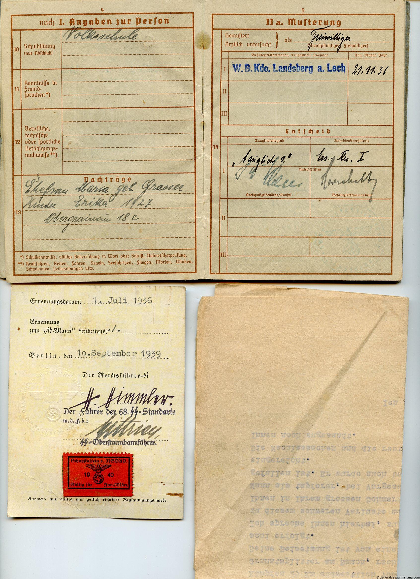 Wehrpass + SS ID Standarte 68 KIA set