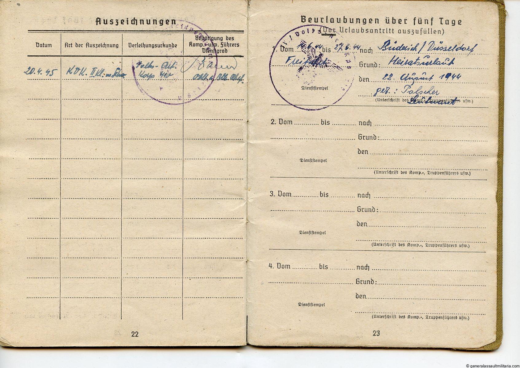 Soldbuch + FS Volks-Artillerie-Korps (mot) 410