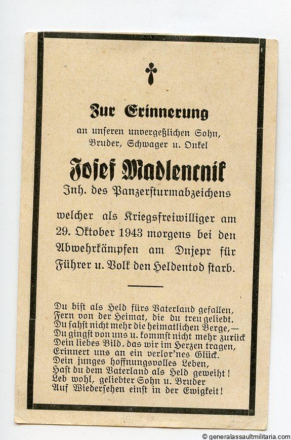 Waffen SS Totenkopf death card