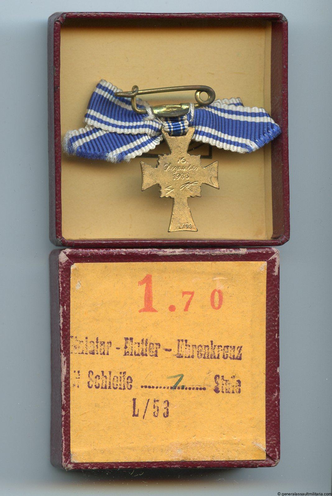 Mothers cross miniature in gold in box – L/53 Hymmen & Co, Lüdenscheid