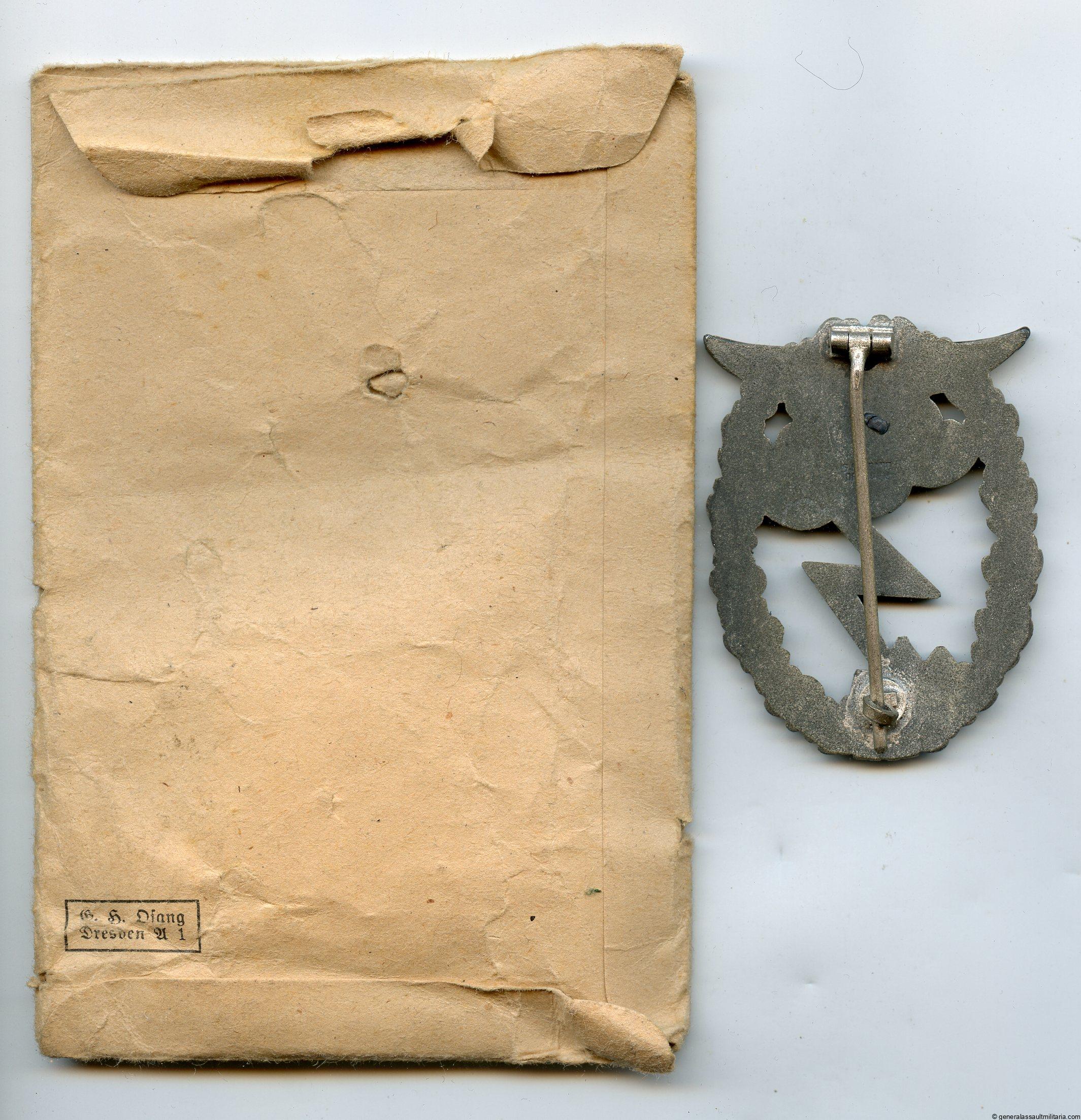 Luftwaffe ground assault badge + packet – G.H. Osang, Dresden