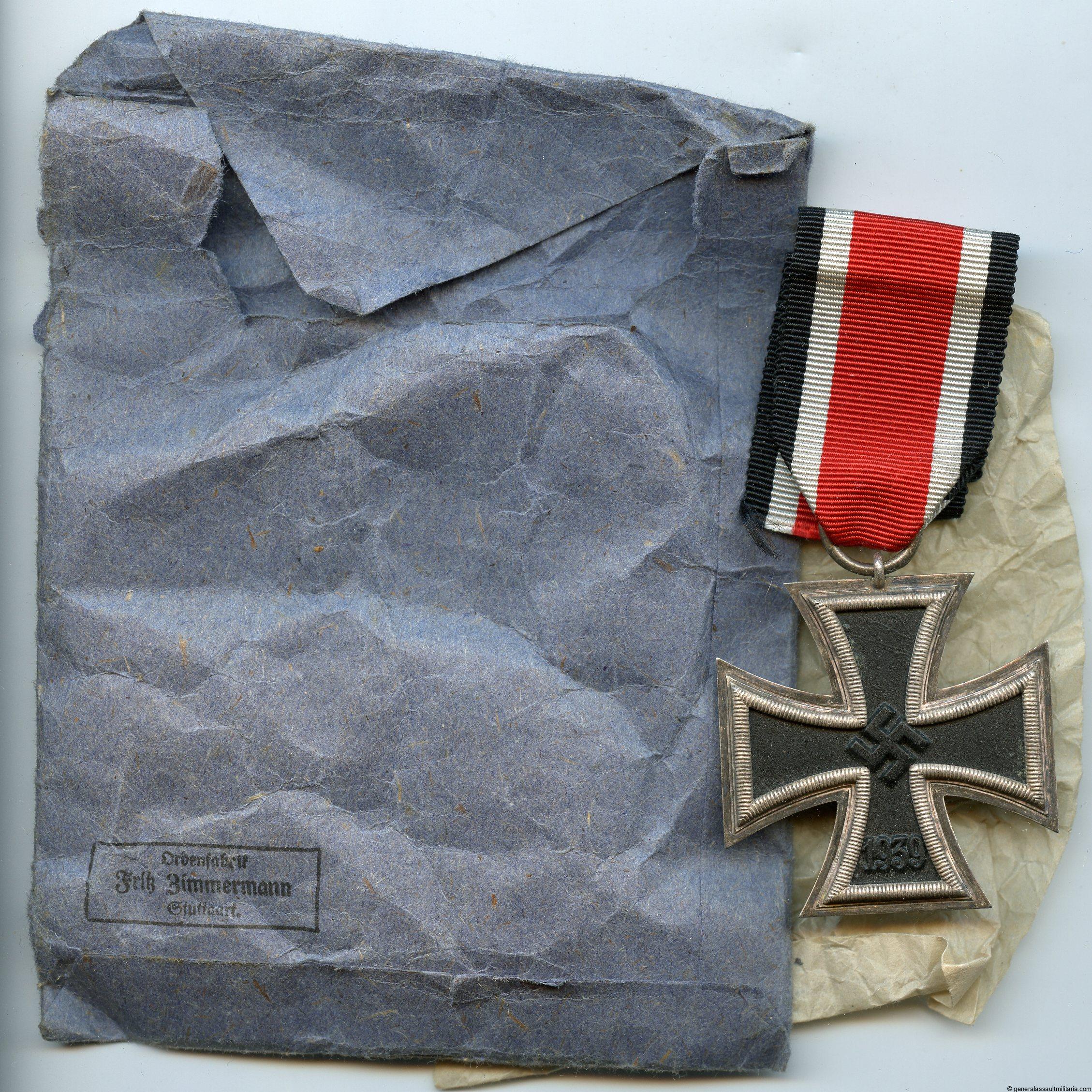 Iron cross 2nd class + Packet - MM6 Fritz Zimmermann, Stuttgart