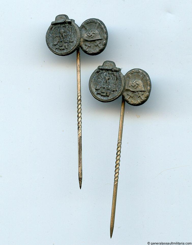 Mid to late war 9mm Ost medal + Wound badge silver stick pins