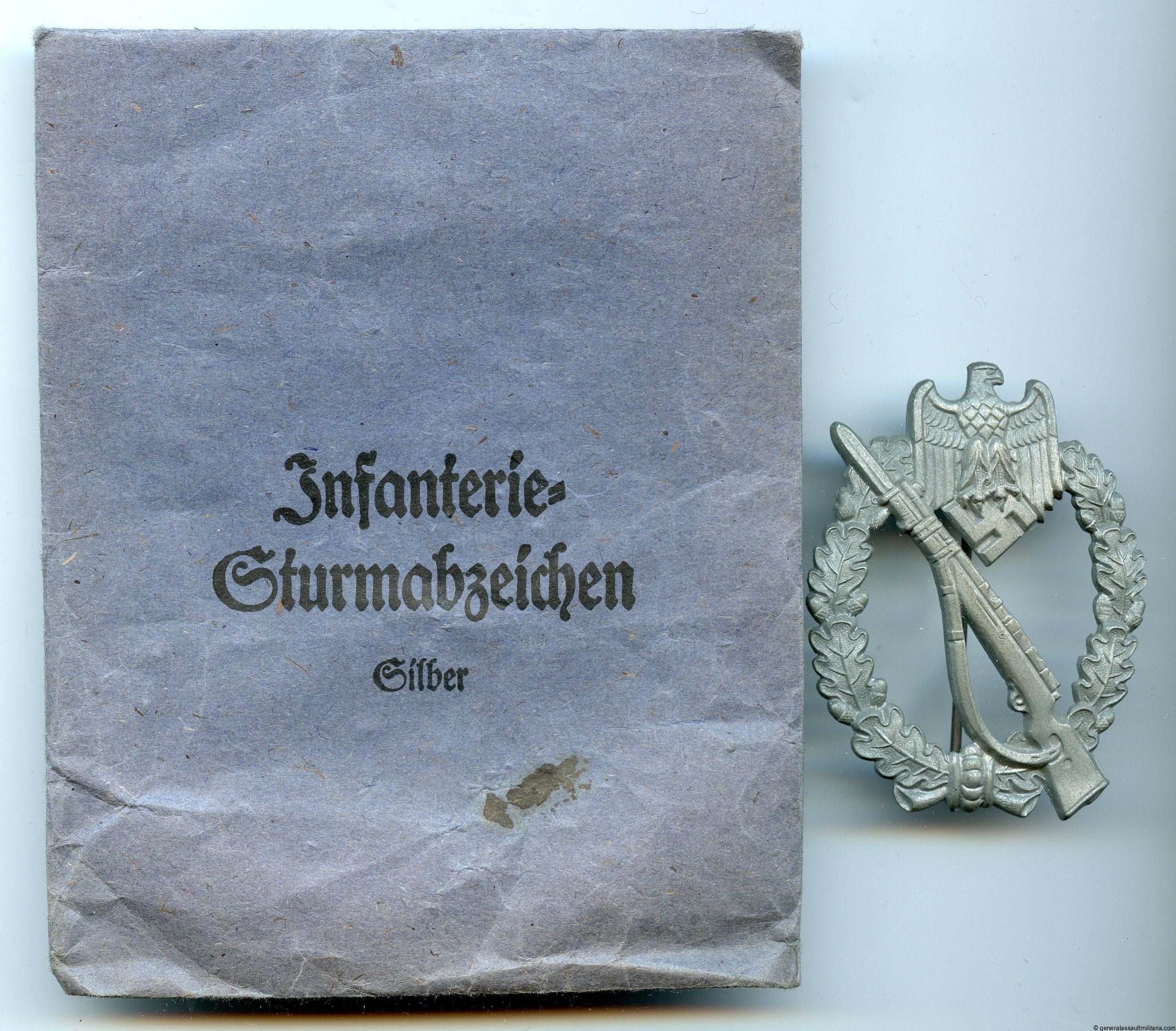 Infantry assault badge in silver + packet – Steinhauer & Lück, Lüdenscheid
