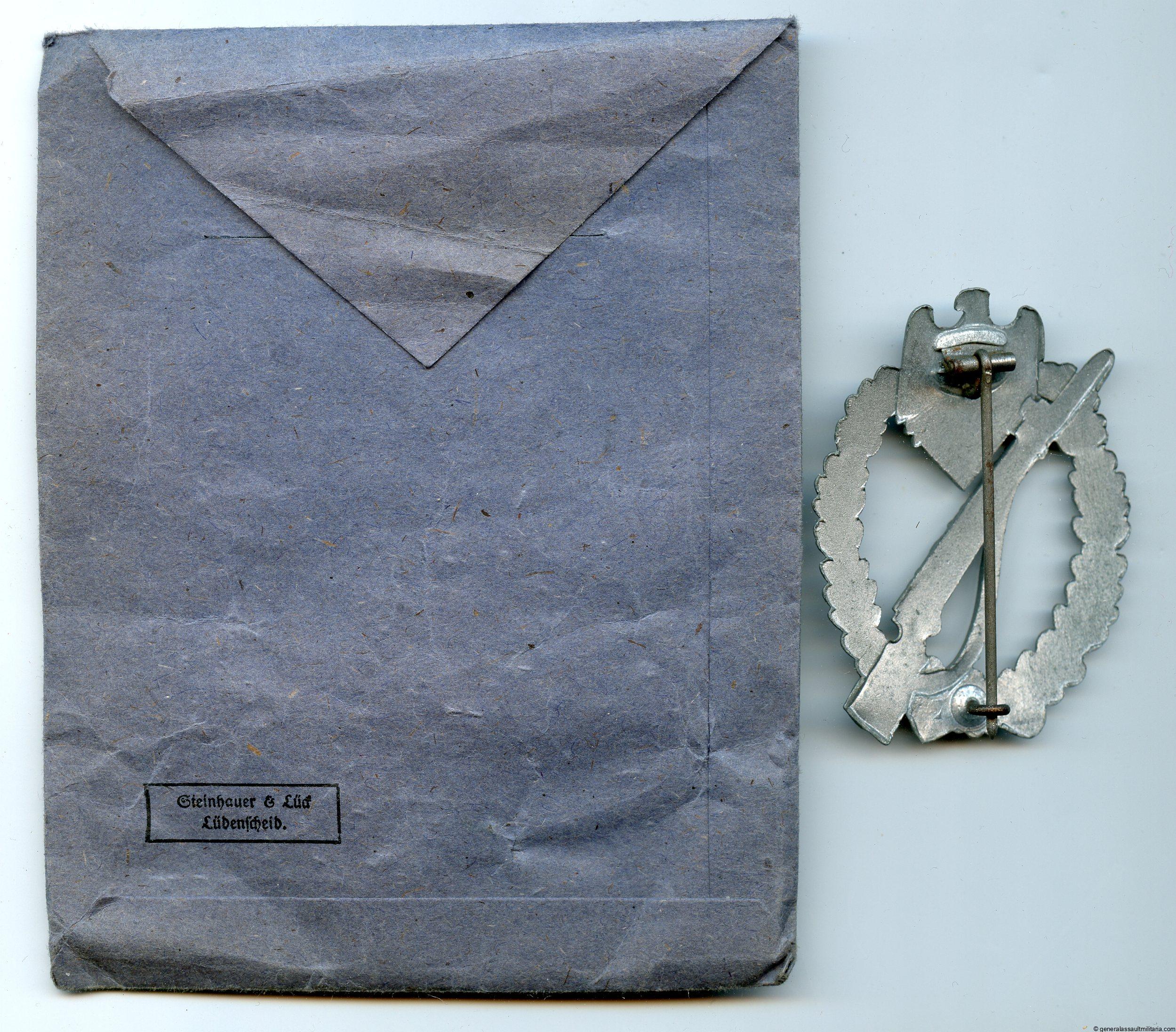 Infantry assault badge in silver + packet – Steinhauer & Lück, Lüdenscheid